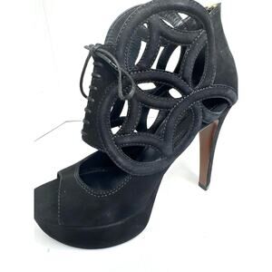 Louis Vuitton Black Suede Monogram Cut-Out Platform Sandals 120mm Heel Size 38